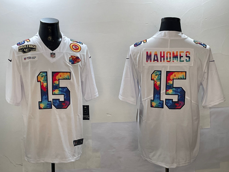 Men Kansas City Chiefs #15 Mahomes White Rainbow 2025 Nike Limited NFL Jersey style 2
